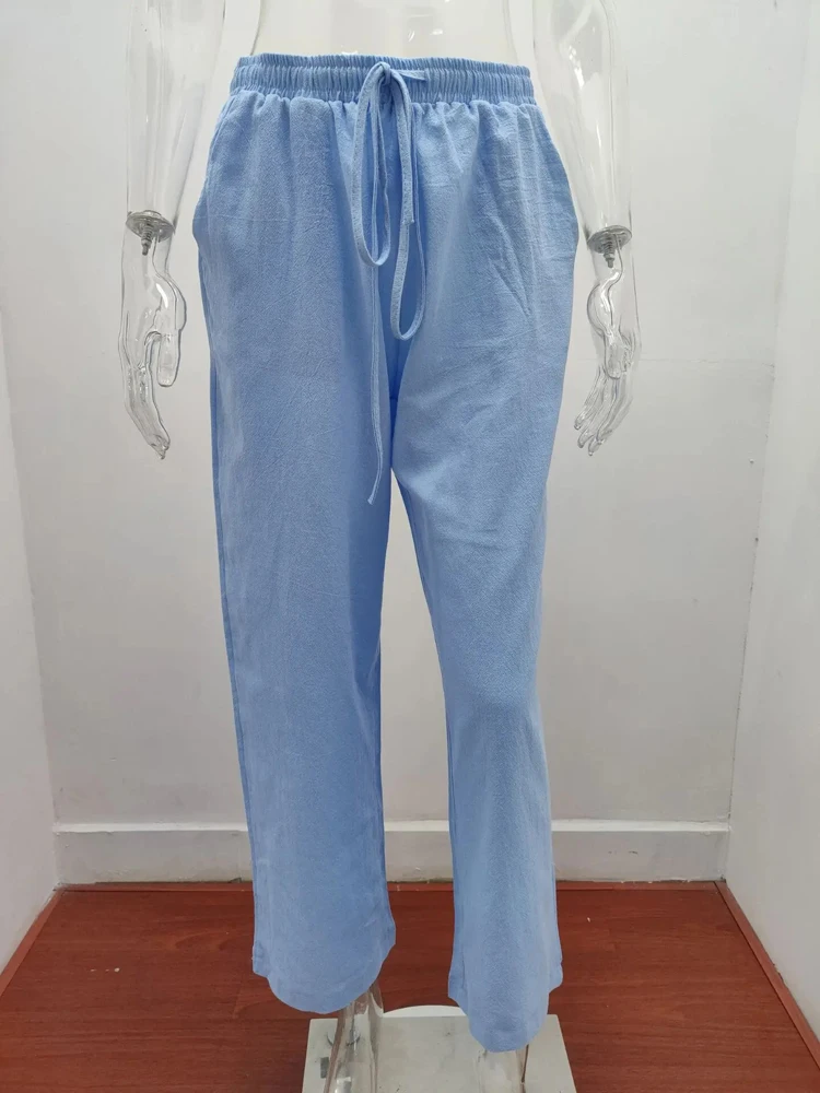 Solid Cotton High-Waisted Pants — Image 14