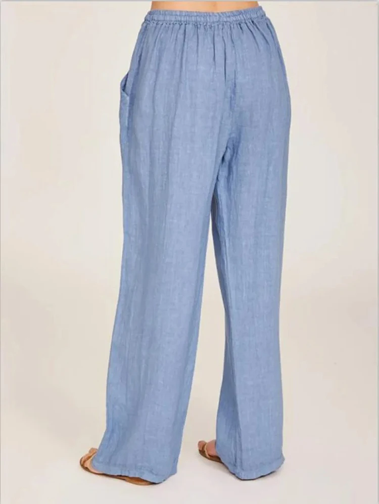 Solid Cotton High-Waisted Pants — Image 13