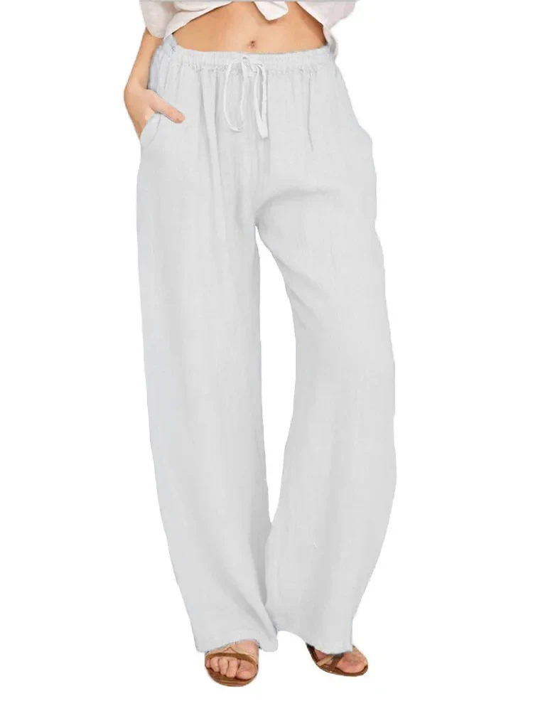 Solid Cotton High-Waisted Pants — Image 10