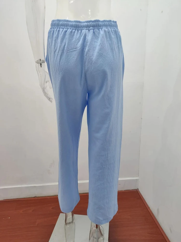 Solid Cotton High-Waisted Pants — Image 16