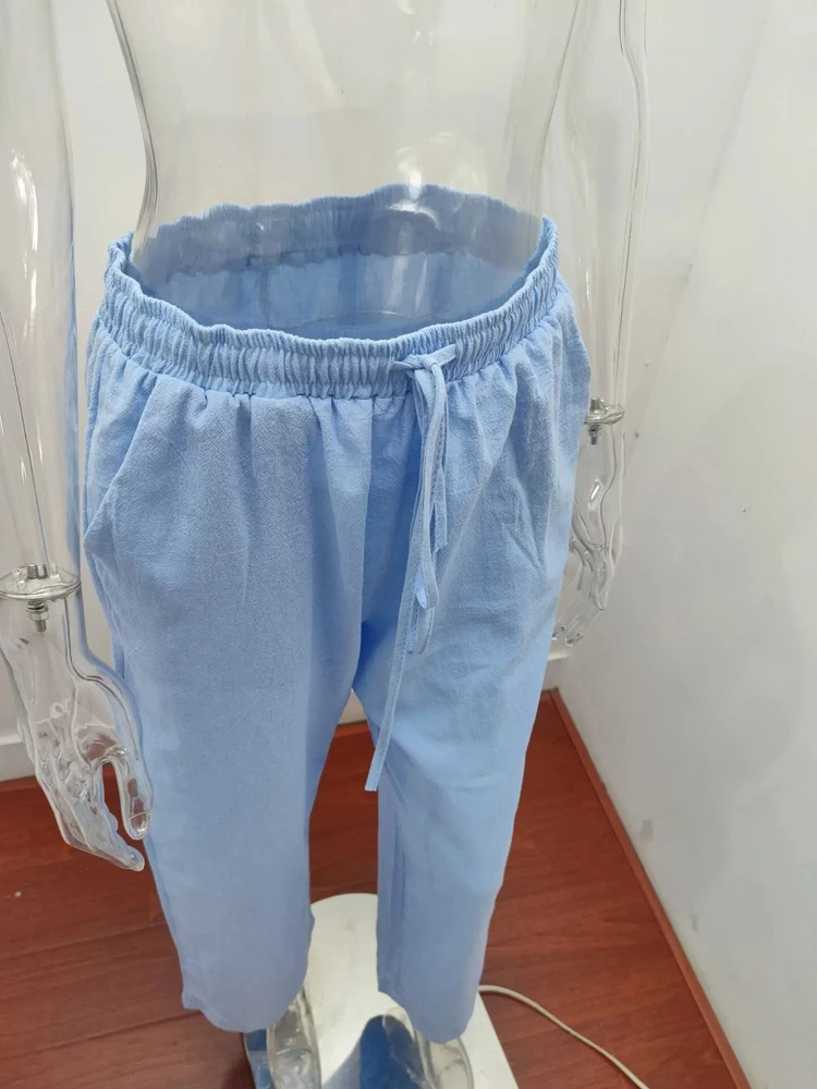 Solid Cotton High-Waisted Pants — Image 5