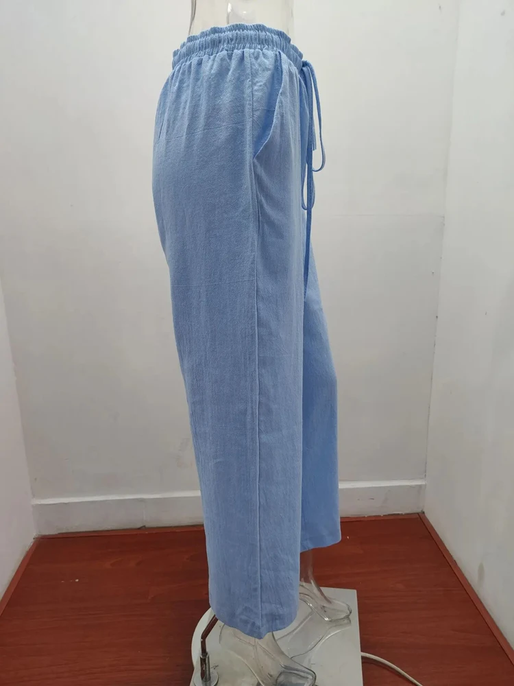 Solid Cotton High-Waisted Pants — Image 15