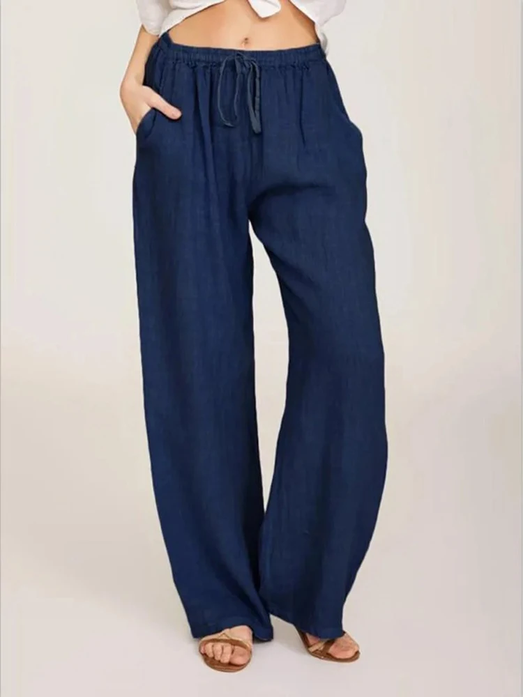 Solid Cotton High-Waisted Pants — Image 11