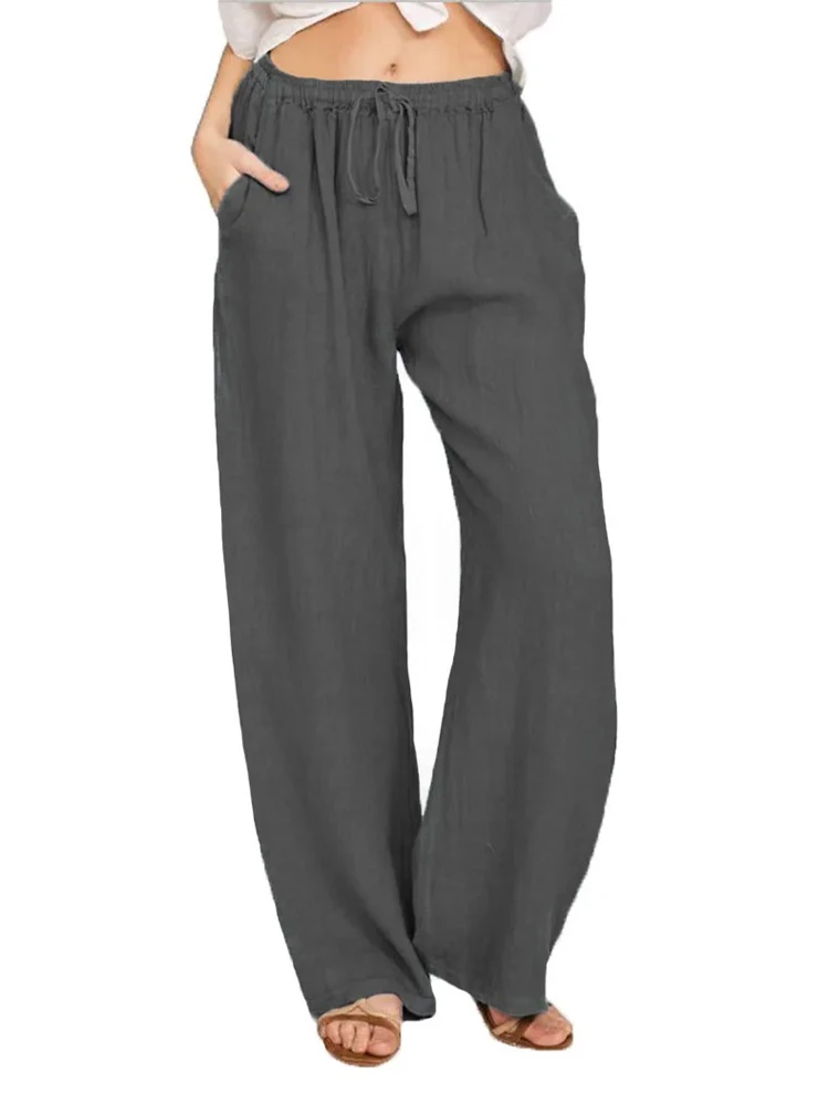 Solid Cotton High-Waisted Pants — Image 9