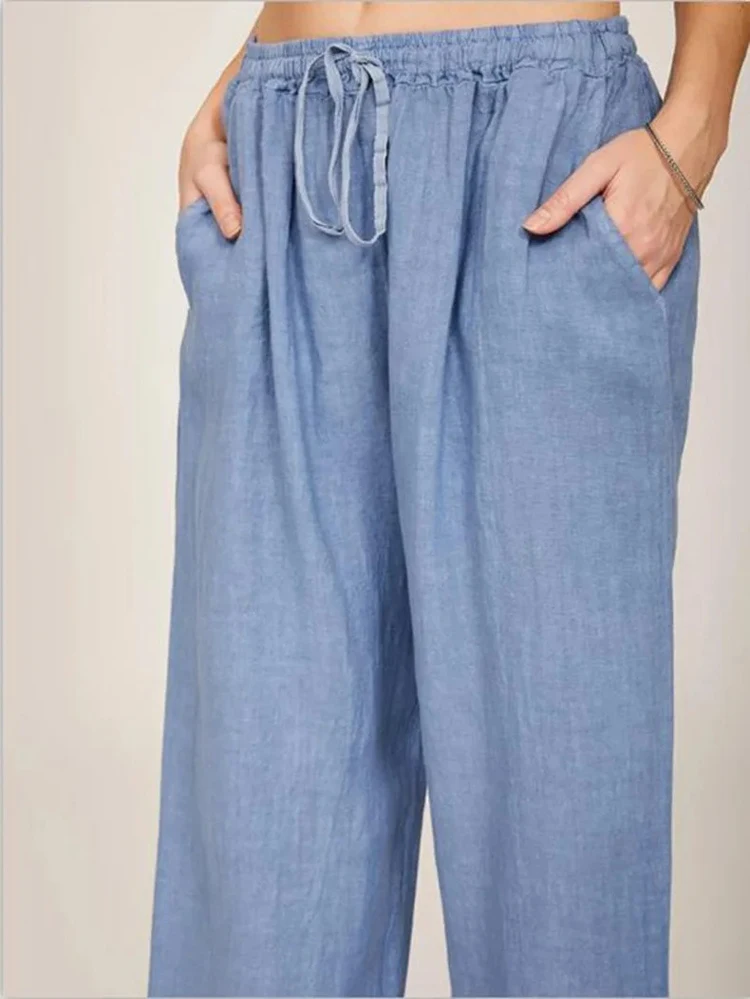 Solid Cotton High-Waisted Pants — Image 12