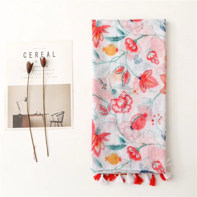 Lightweight Floral Hijab with Fringe — Image 35