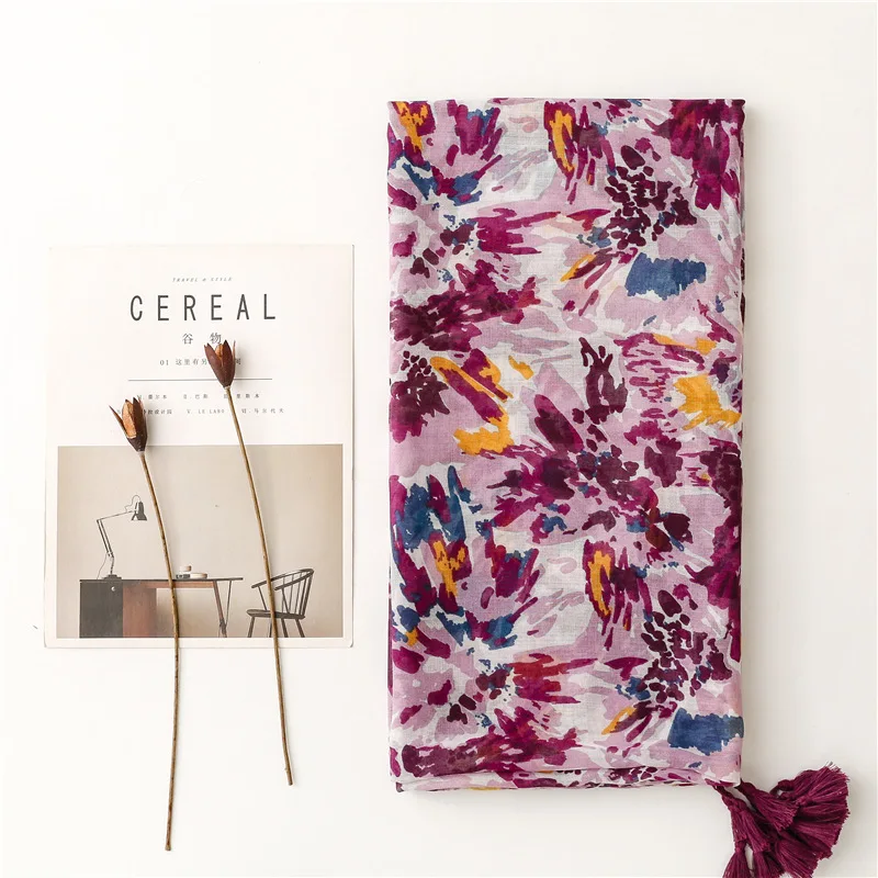 Lightweight Floral Hijab with Fringe — Image 9
