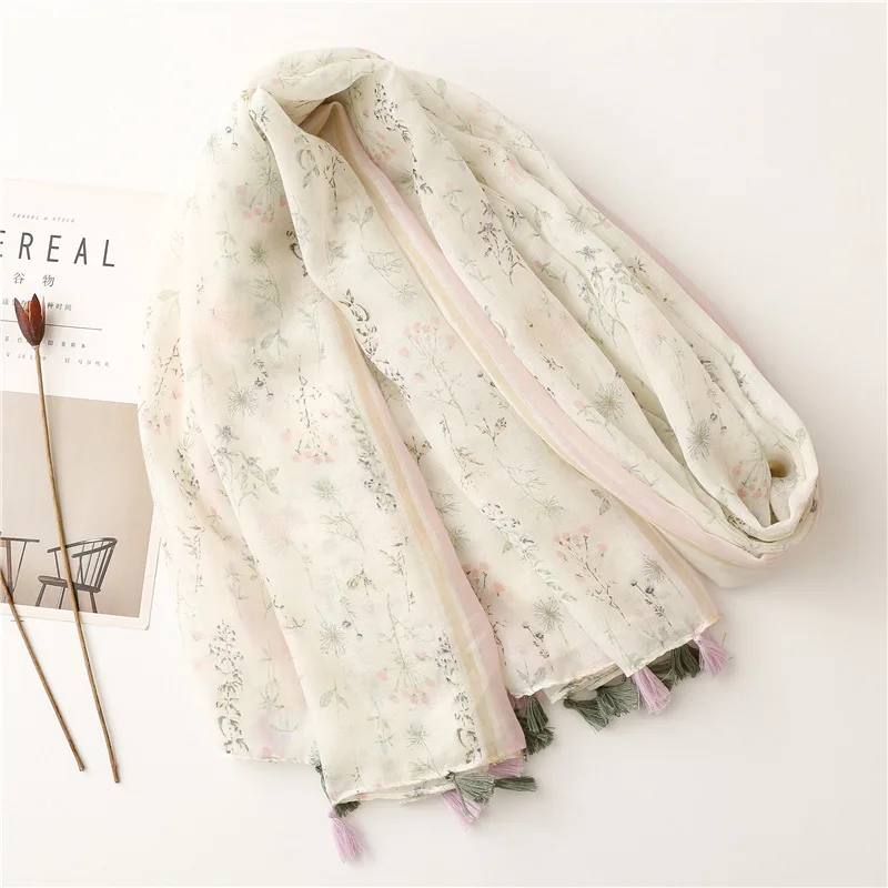 Lightweight Floral Hijab with Fringe — Image 59