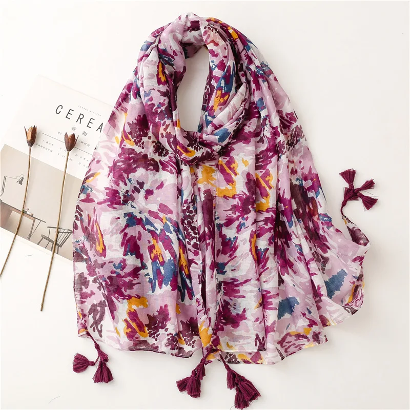 Lightweight Floral Hijab with Fringe — Image 7