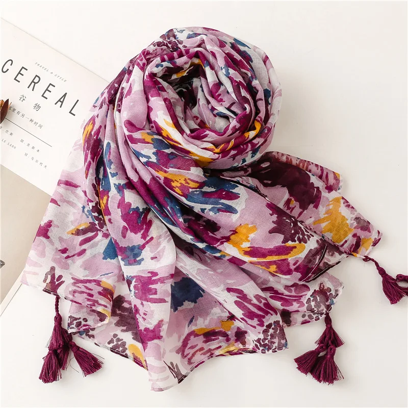 Lightweight Floral Hijab with Fringe — Image 12