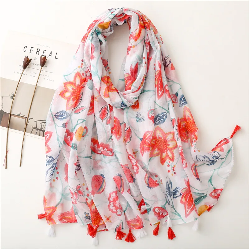 Lightweight Floral Hijab with Fringe — Image 34