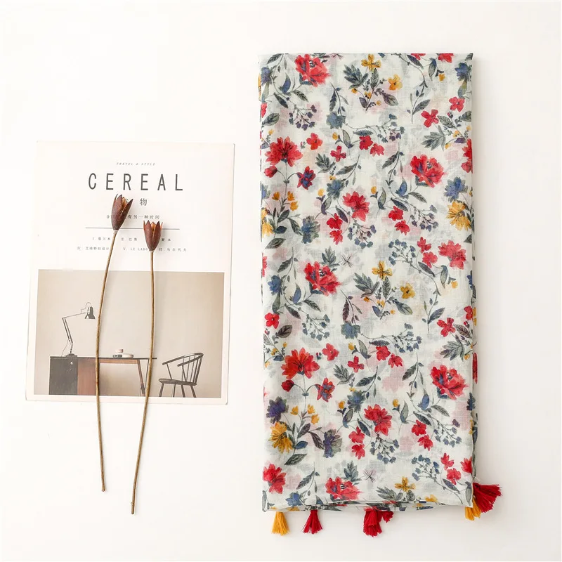 Lightweight Floral Hijab with Fringe — Image 45
