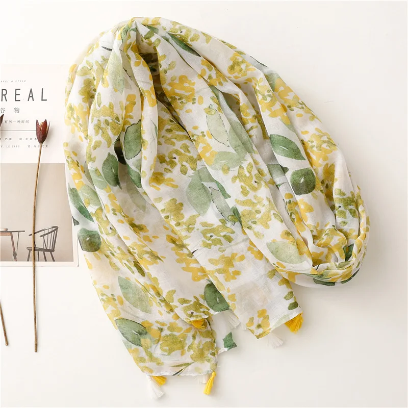 Lightweight Floral Hijab with Fringe — Image 56