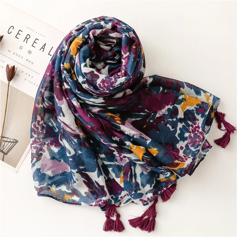 Lightweight Floral Hijab with Fringe — Image 21