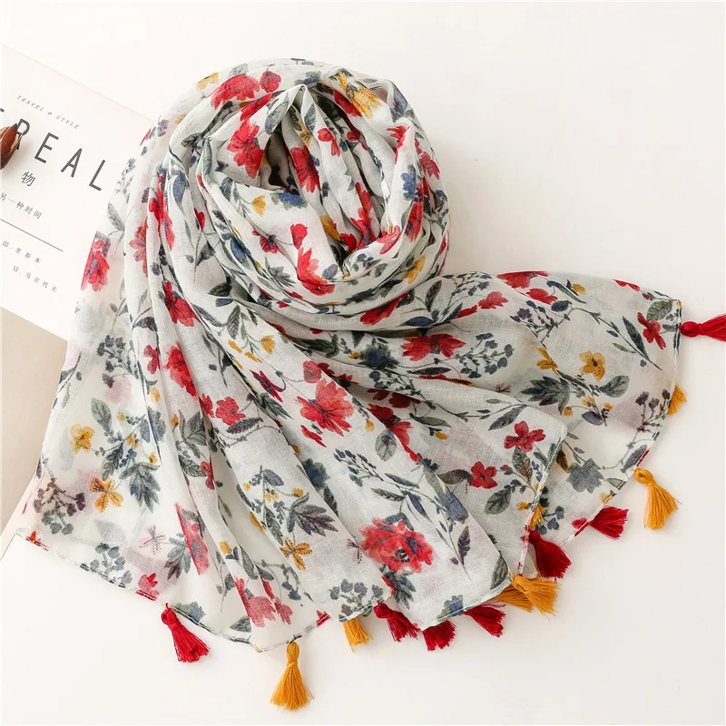 Lightweight Floral Hijab with Fringe — Image 47