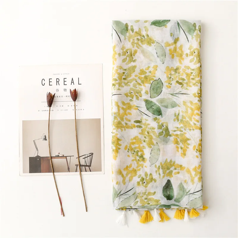 Lightweight Floral Hijab with Fringe — Image 54