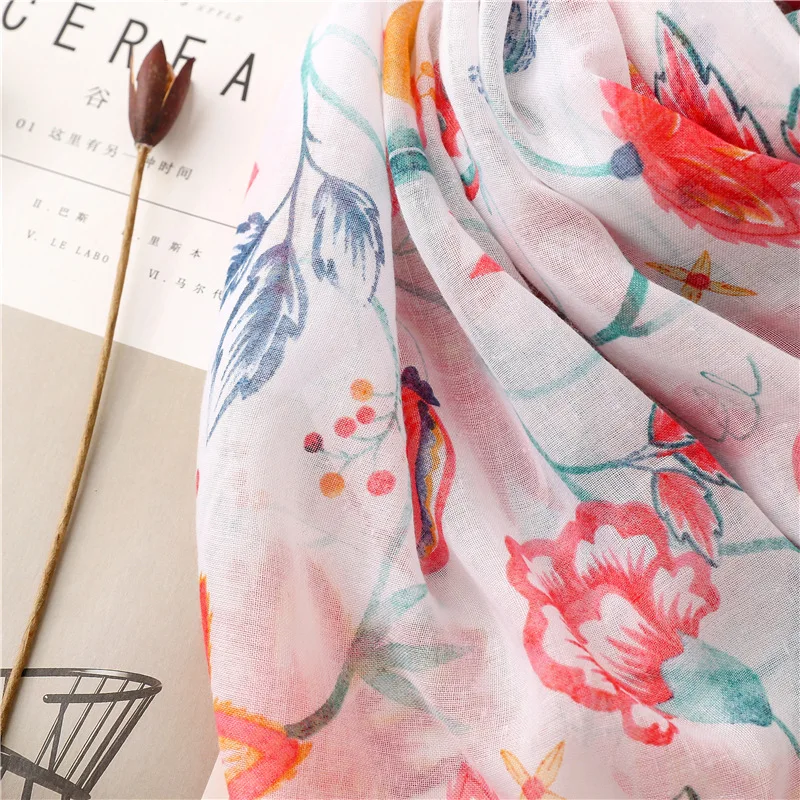 Lightweight Floral Hijab with Fringe — Image 42