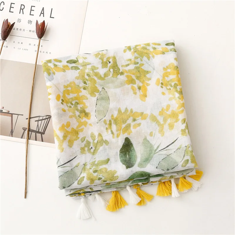 Lightweight Floral Hijab with Fringe — Image 55