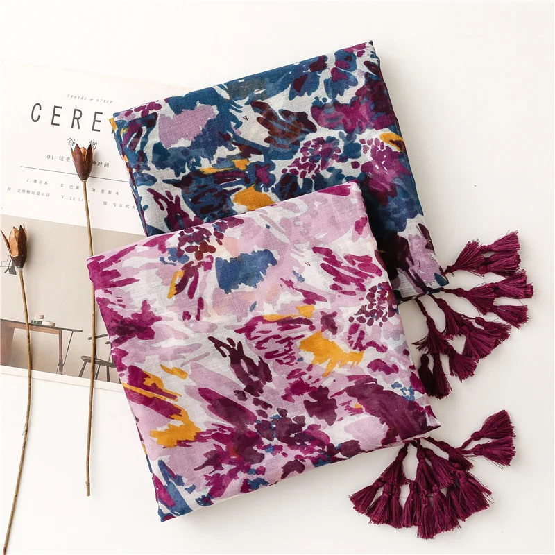 Lightweight Floral Hijab with Fringe — Image 8