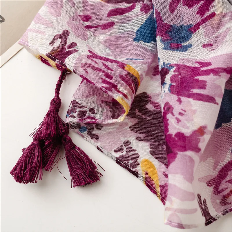 Lightweight Floral Hijab with Fringe — Image 16