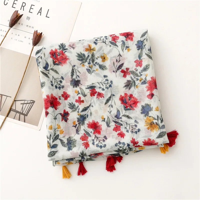 Lightweight Floral Hijab with Fringe — Image 46