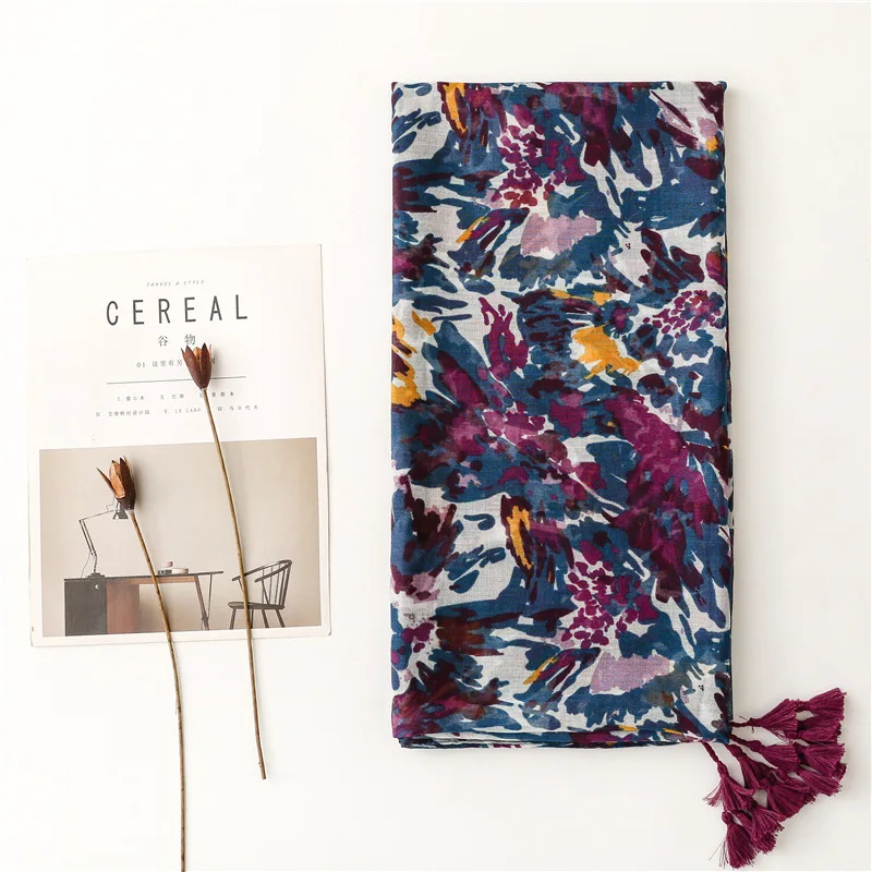 Lightweight Floral Hijab with Fringe — Image 17