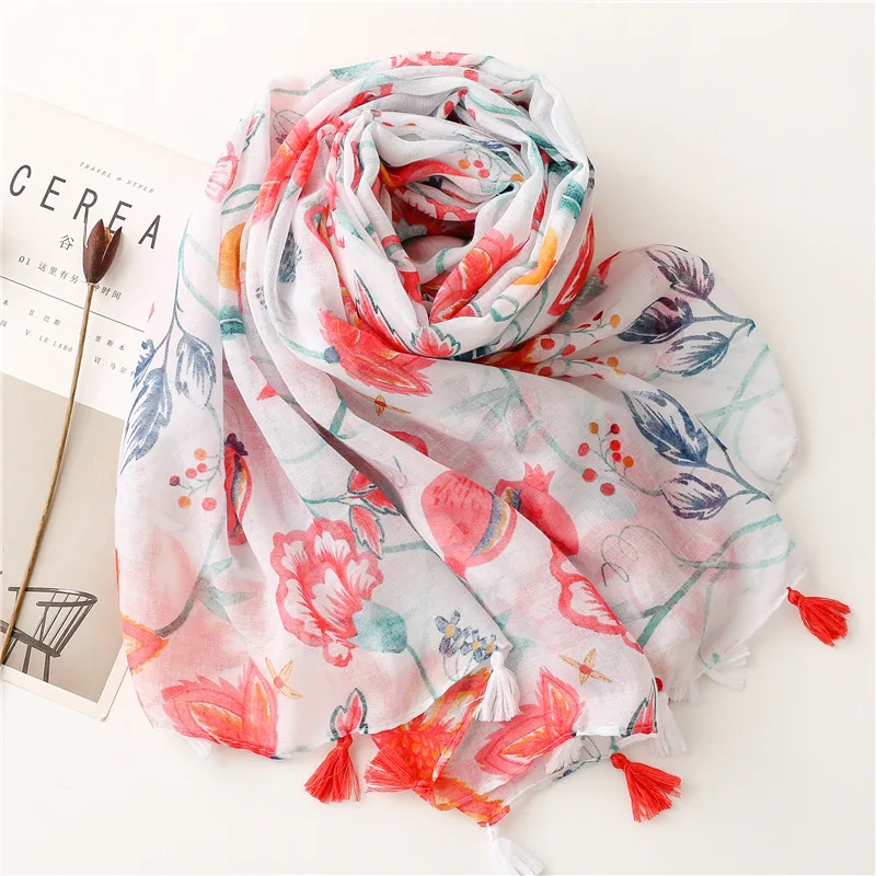 Lightweight Floral Hijab with Fringe — Image 38
