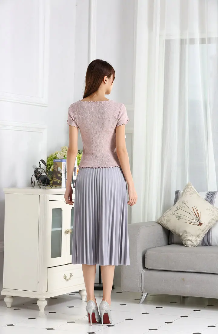 Solid High-Waisted Pleated Skirt — Image 13