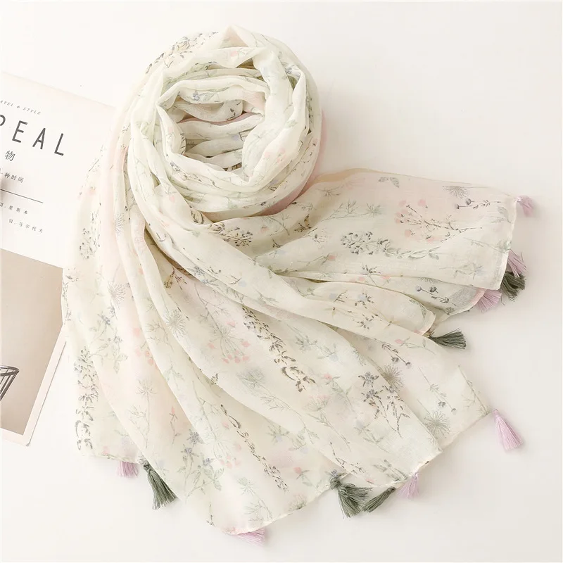 Lightweight Floral Hijab with Fringe — Image 60