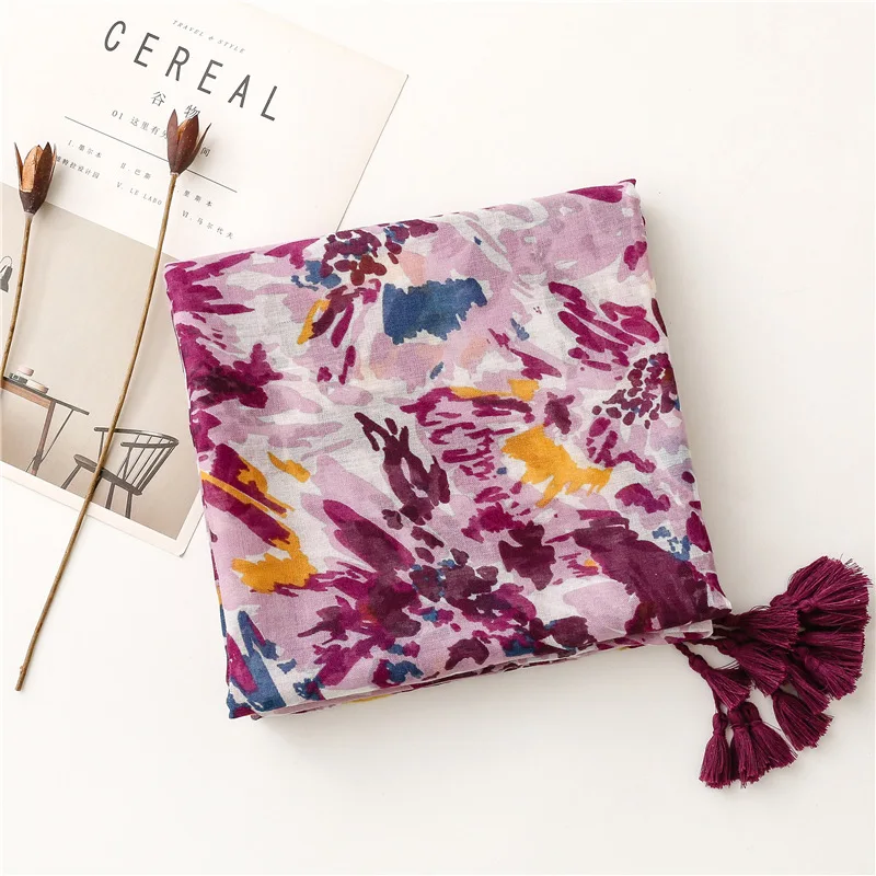 Lightweight Floral Hijab with Fringe — Image 10