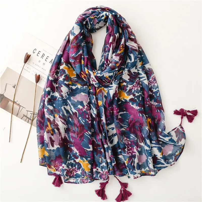 Lightweight Floral Hijab with Fringe — Image 19