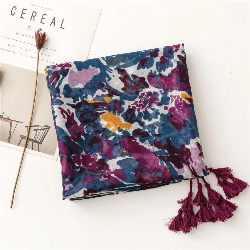 Lightweight Floral Hijab with Fringe — Image 18
