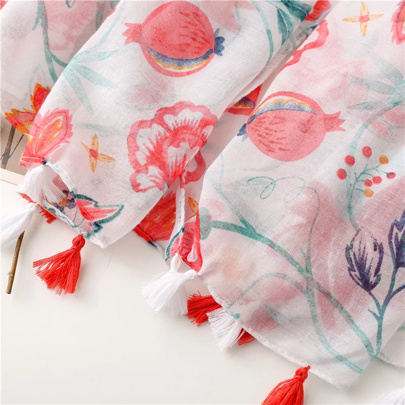 Lightweight Floral Hijab with Fringe — Image 43