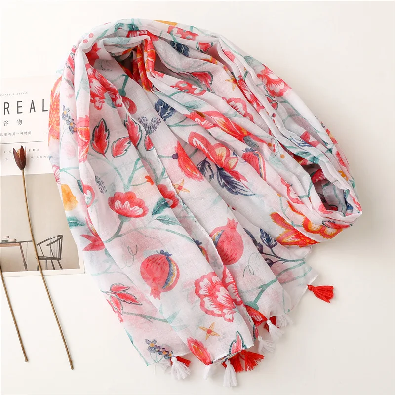 Lightweight Floral Hijab with Fringe — Image 37