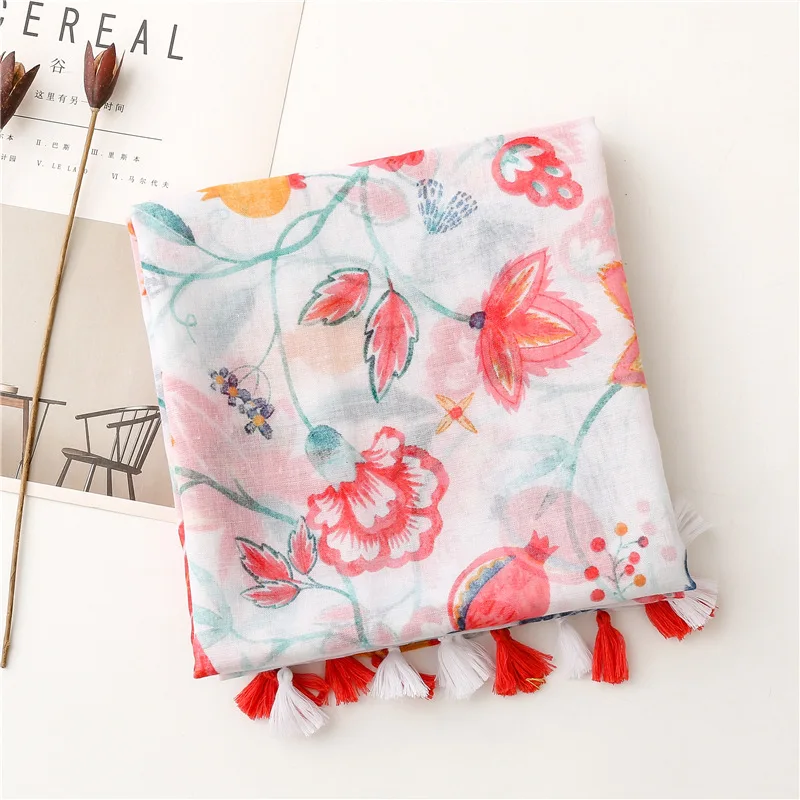 Lightweight Floral Hijab with Fringe — Image 36
