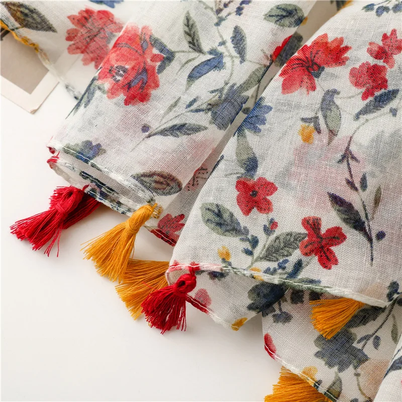 Lightweight Floral Hijab with Fringe — Image 52
