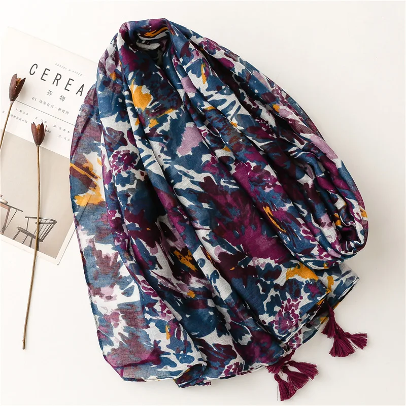 Lightweight Floral Hijab with Fringe — Image 20