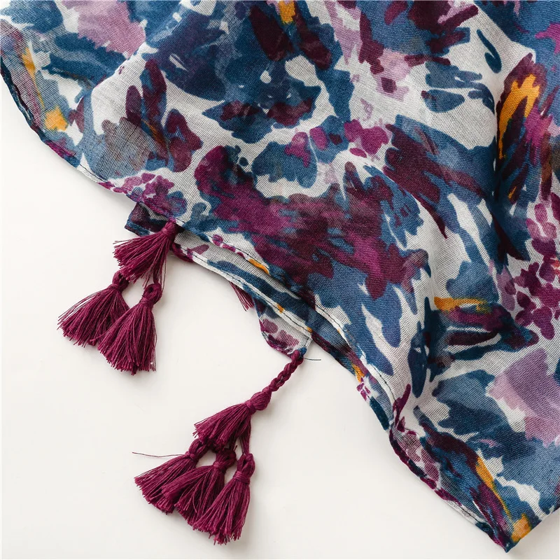 Lightweight Floral Hijab with Fringe — Image 24