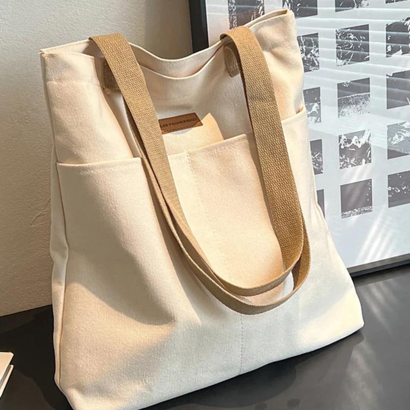 Casual Solid Canvas Tote Bag — Image 2