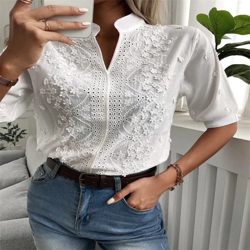 Elegant Short Sleeve Summer Blouse — Image 4