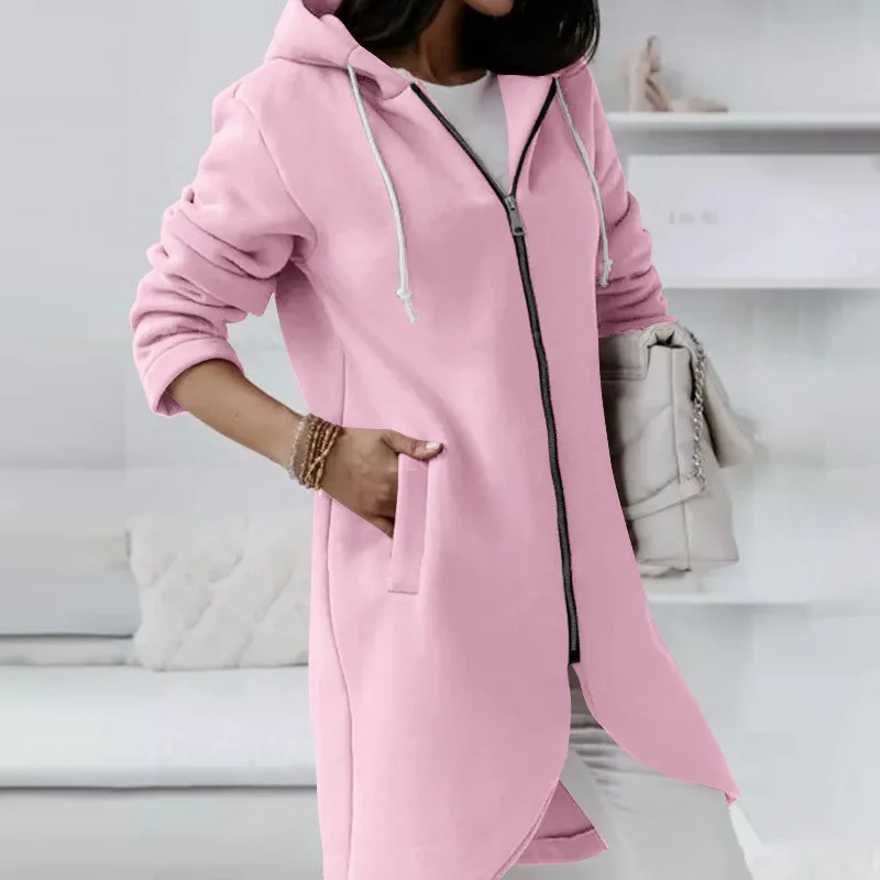 Solid Autumn Long Coat with Zipper — Image 9