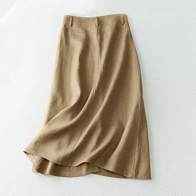 Cotton A-Line Midi Long Skirt with Buttons — Image 7