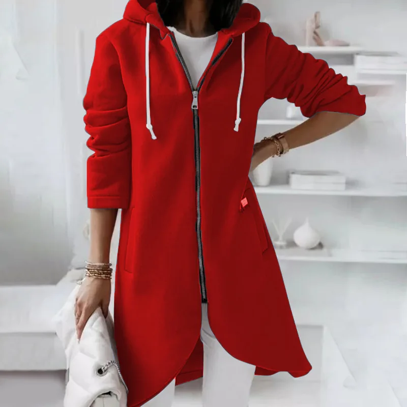 Solid Autumn Long Coat with Zipper — Image 21