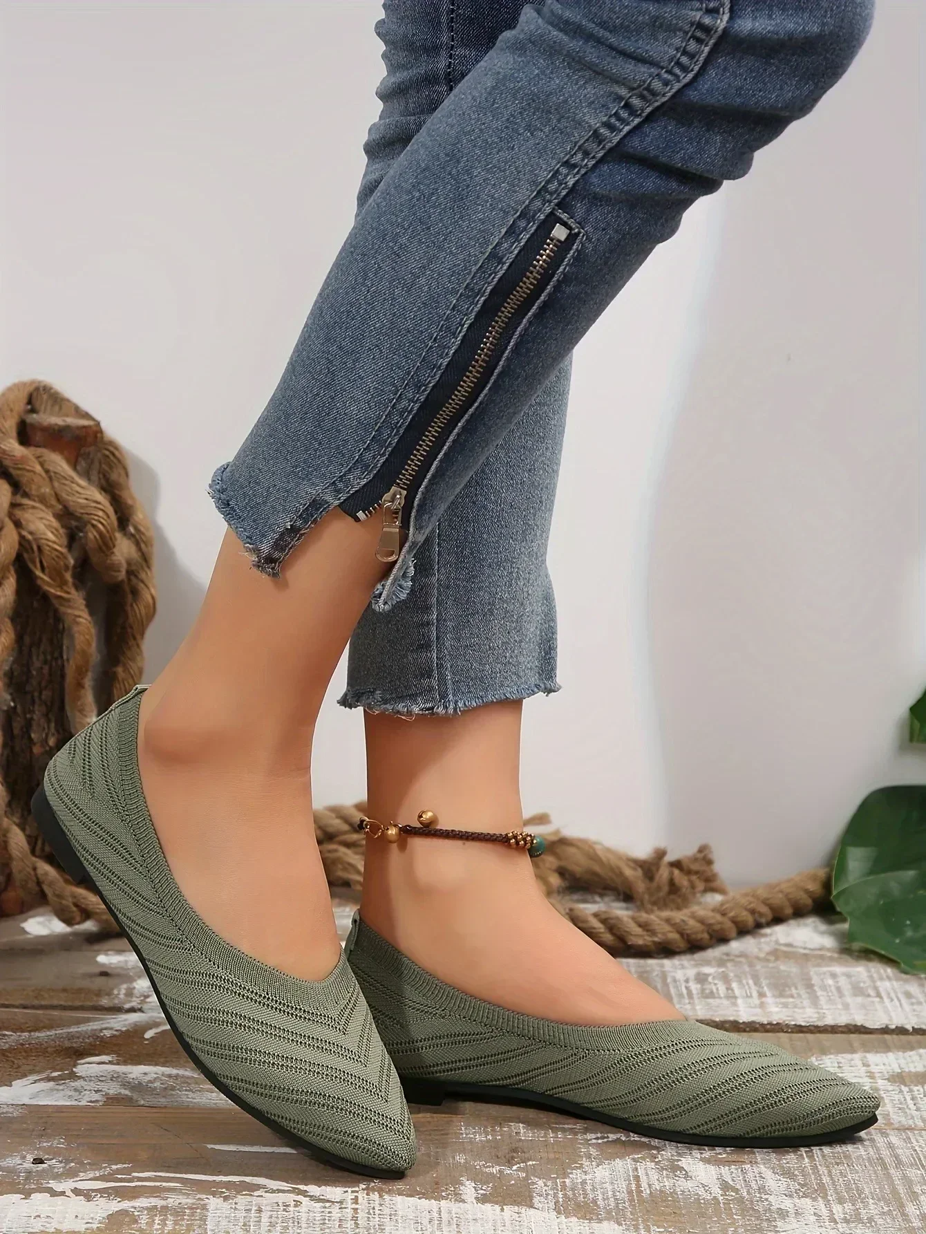 Solid Knitted Pointed-Toe Flats — Image 46