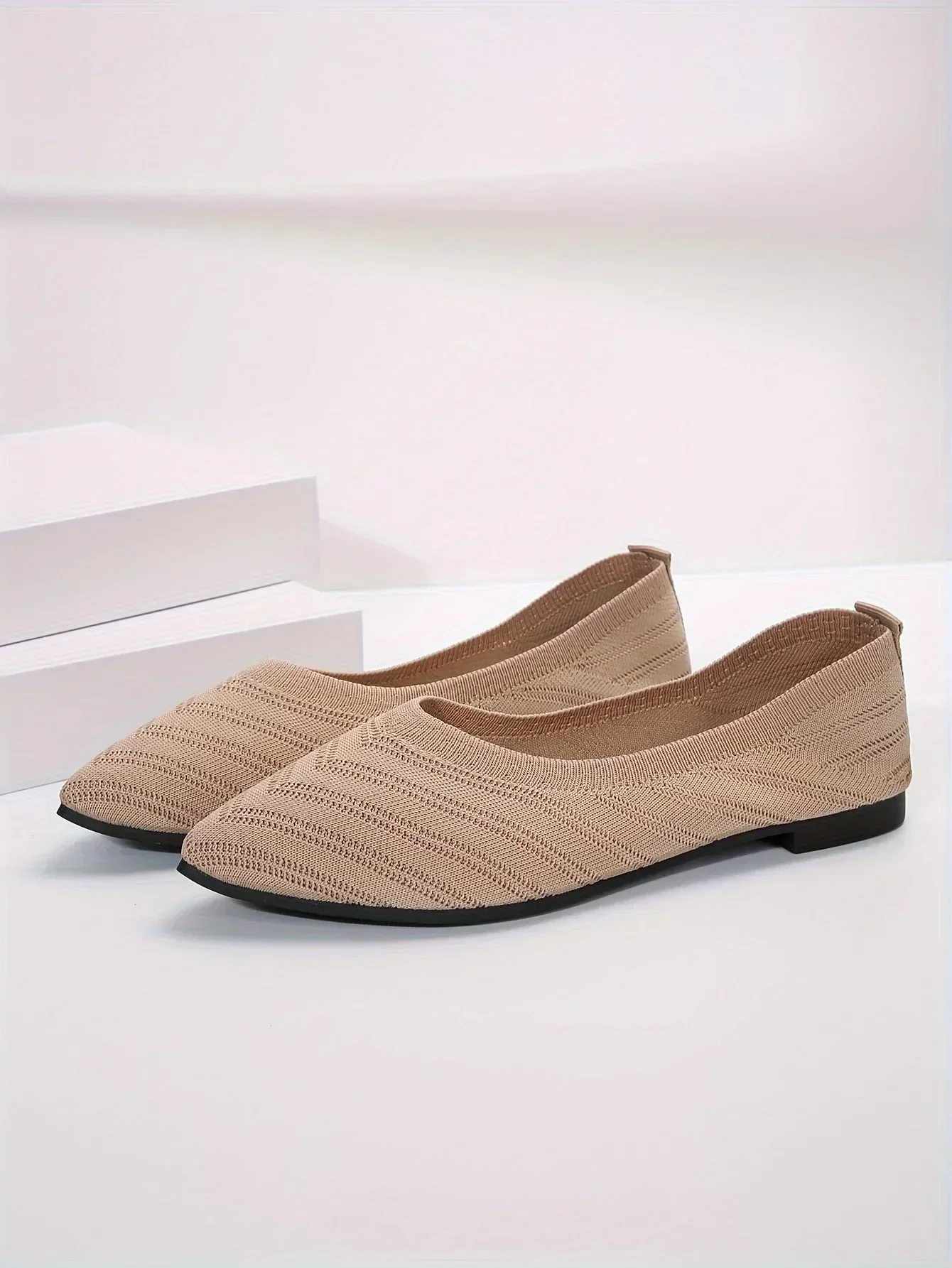 Solid Knitted Pointed-Toe Flats — Image 11