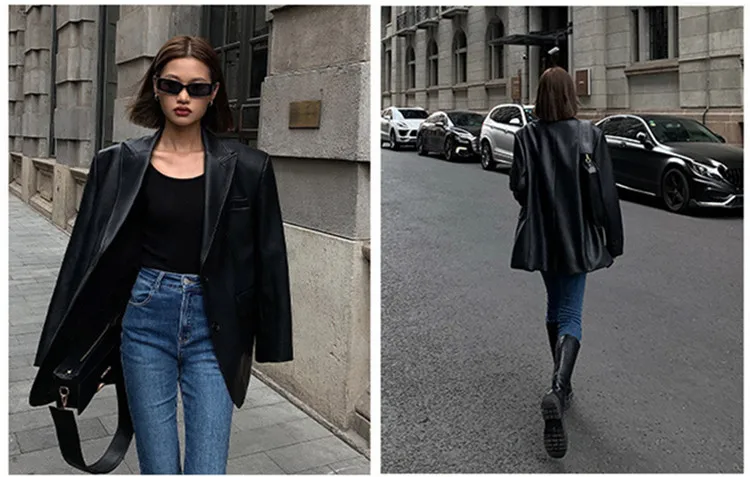 Vintage Loose Leather Blazer — Image 2