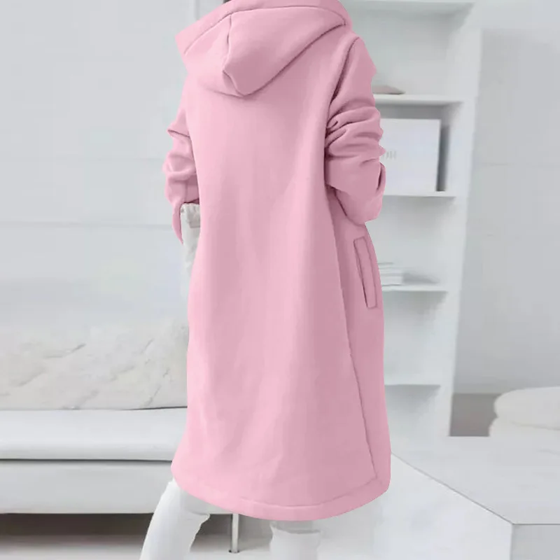 Solid Autumn Long Coat with Zipper — Image 10