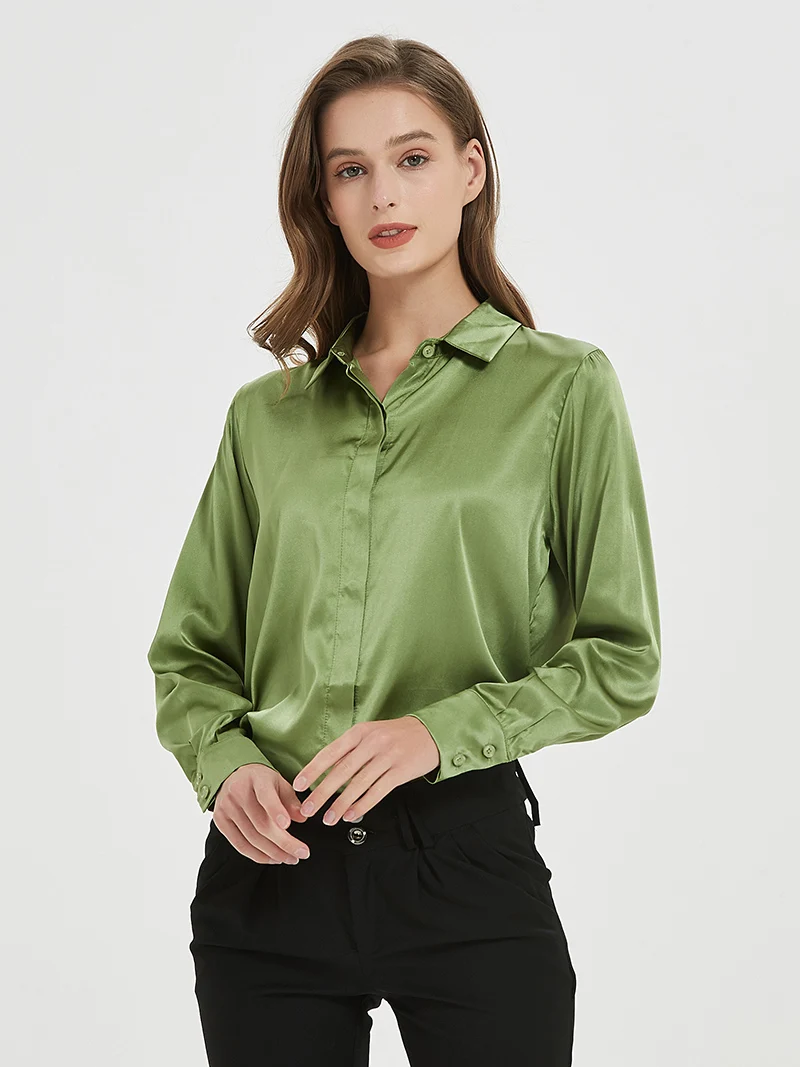 Solid Silk Long Formal Shirt — Image 14