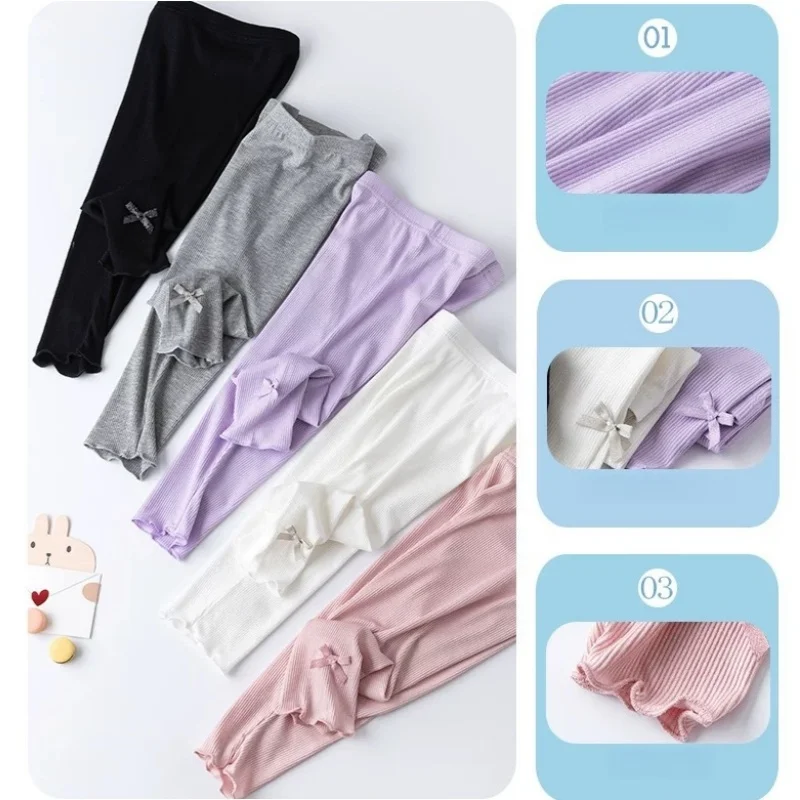 Girls' Solid Summer Leggings with Bow — Image 9