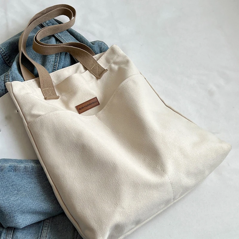 Casual Solid Canvas Tote Bag — Image 6